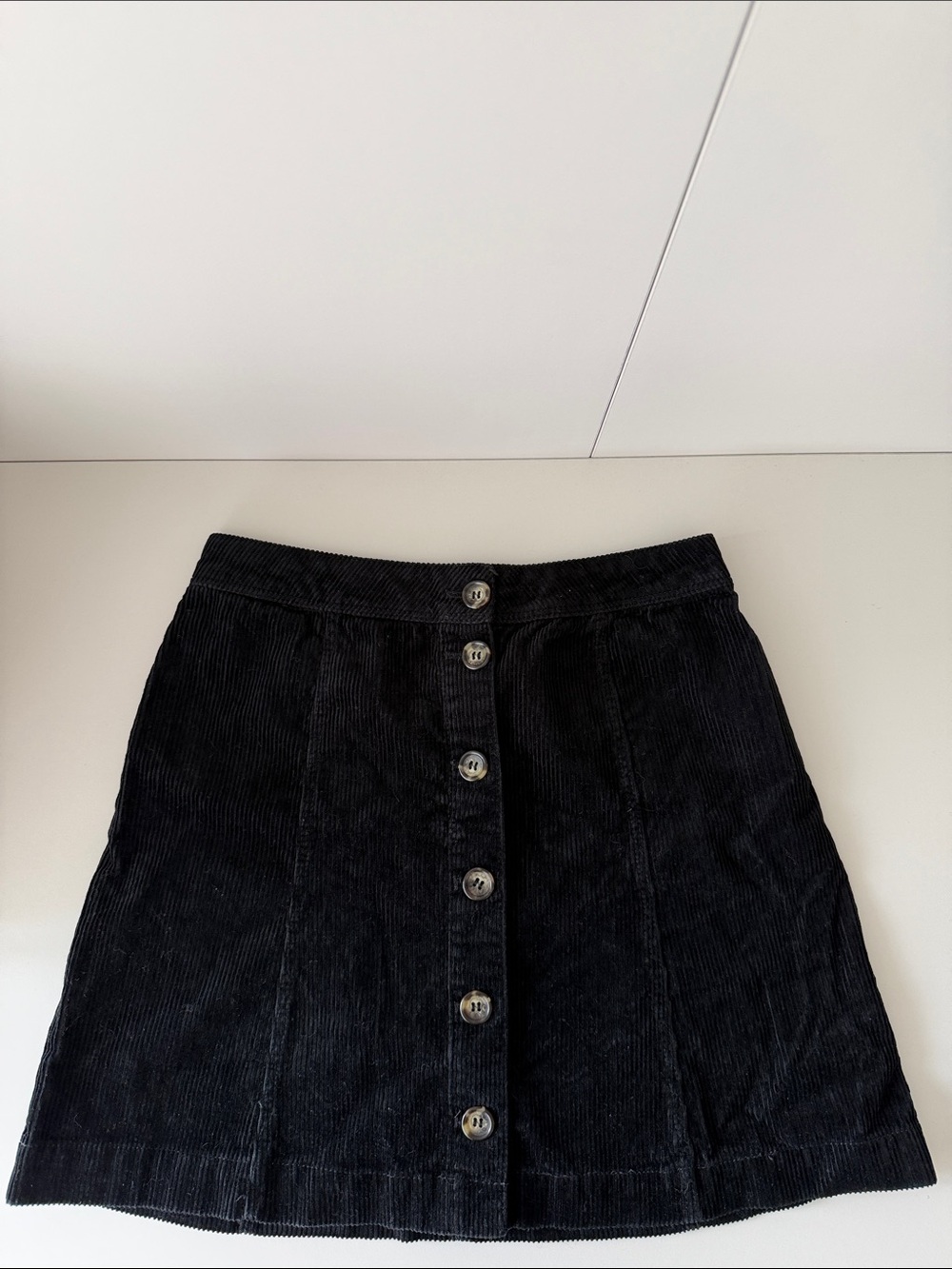 H&M Black Corduroy Button-Front Mini Skirt